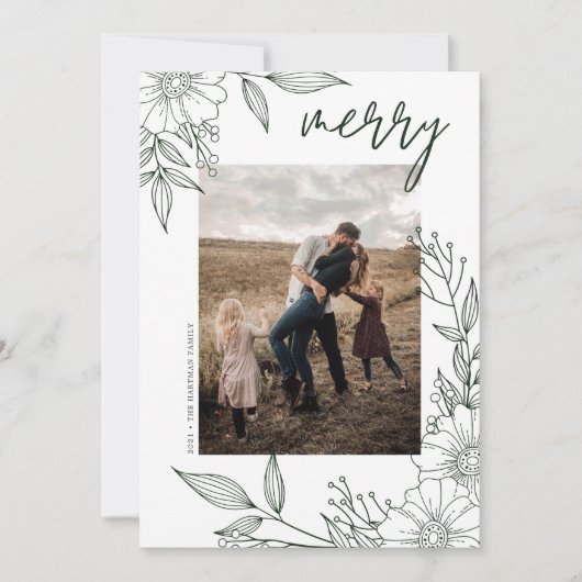 Elegante Kerstbloem Vrolijk Groen Foto Feestdagenkaart (Voorkant)