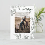 Elegante Kerstbloem Vrolijk Groen Foto Feestdagenkaart (Staand voorkant)