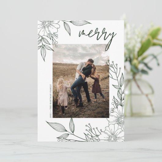 Elegante Kerstbloem Vrolijk Groen Foto Feestdagenkaart (Staand voorkant)