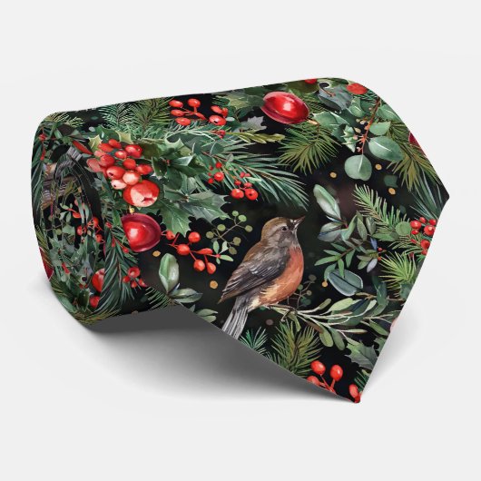 Elegante Kerstbloemen met Vogels Stropdas (Opgerold)