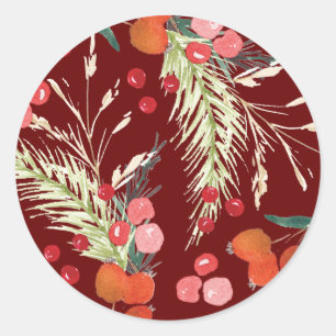 Elegante Kerstbloemen Vakantie Ronde Sticker