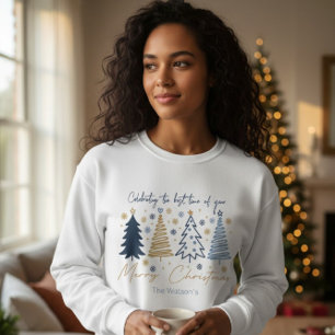 Elegante kerstbomen Blauw Goud Prettig Kerstfeest Trui