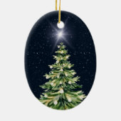 Elegante kerstbomen Donkerblauw Familiefoto Keramisch Ornament (Achterkant)