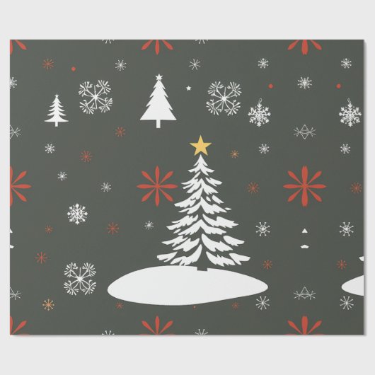 Elegante kerstbomen en sneeuwvlokken cadeaupapier (Vlak)