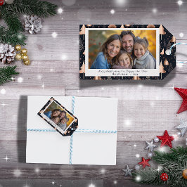 Elegante kerstbomen Familiefoto Cadeaulabel