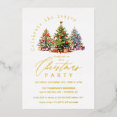 Elegante kerstbomen feestdag Goud Folie Uitnodiging (Voorkant)