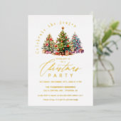 Elegante kerstbomen feestdag Goud Folie Uitnodiging (Staand Voorkant)