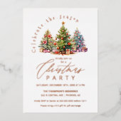 Elegante kerstbomen feestje Roos Gold Folie Uitnodiging (Voorkant)