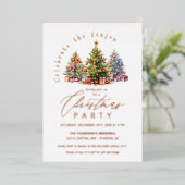 Elegante kerstbomen feestje Roos Gold Folie Uitnodiging (Staand Voorkant)