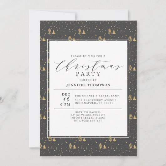 Elegante Kerstbomen Grijs & Goud Vakantie Party Kaart (Voorkant)