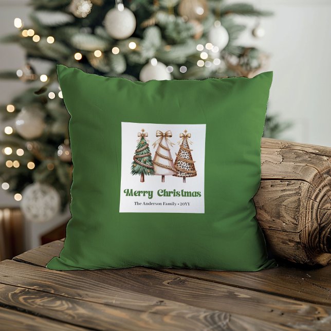 Elegante kerstbomen groen goud gepersonaliseerd  kussen (Elegant Christmas Trees Green Gold Personalized Pillow)