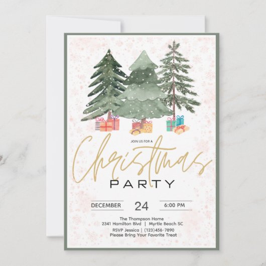 Elegante Kerstbomen met Waterverf Feestje Kaart (Voorkant)