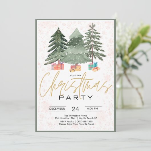 Elegante Kerstbomen met Waterverf Feestje Kaart (Staand voorkant)