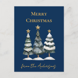 Elegante kerstbomen Navyblauw Feestdagenkaart