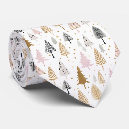 Elegante Kerstbomen Patroon Stropdas (Opgerold)
