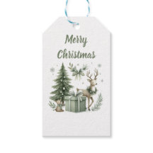 Elegante kerstbomen & rendier cadeau label