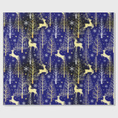 Elegante kerstbomen rendieren blauw cadeaupapier (Vlak)