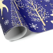 Elegante kerstbomen rendieren blauw cadeaupapier (Rol Hoek)