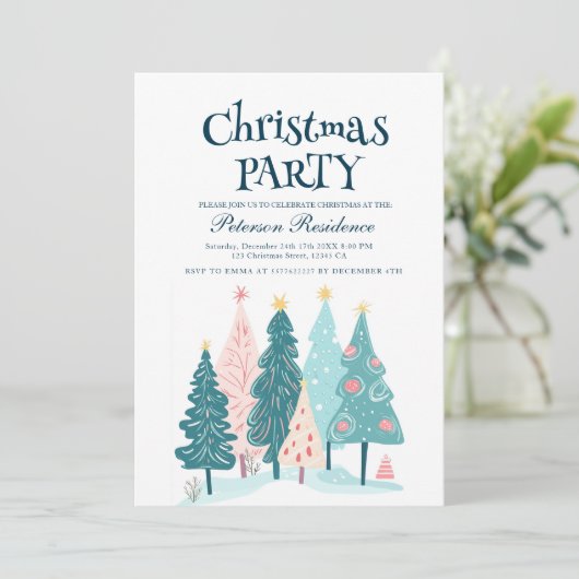 Elegante kerstbomen tekenen kerstfeest kaart (Staand voorkant)