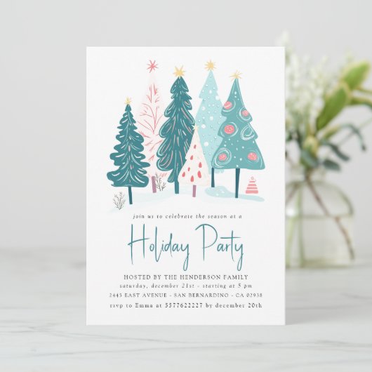 Elegante kerstbomen tekenen vakantiefeest kaart (Staand voorkant)