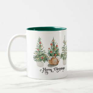 Elegante Kerstbomen Vakantie Tweekleurige Koffiemok