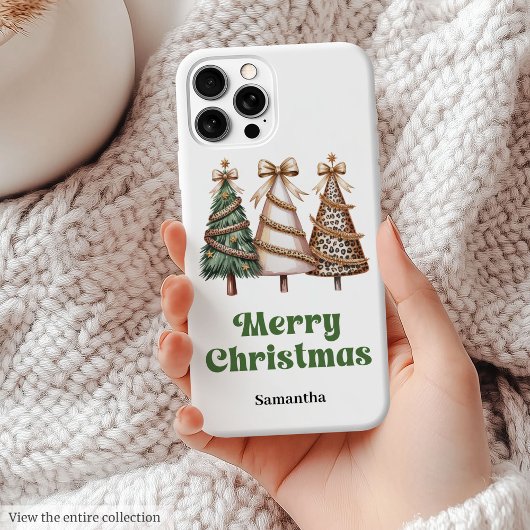 Elegante Kerstbomen Waterverf Luipaard Case-Mate iPhone Case
