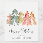 Elegante kerstbomen Waterverf Wijn Etiket (Enkel label)