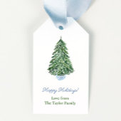 Elegante kerstboom aardewerk pot vrolijk kerstfees cadeaulabel