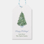 Elegante kerstboom aardewerk pot vrolijk kerstfees cadeaulabel (Voorkant)