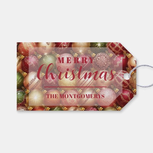 Elegante Kerstboom Ballen Decoraties Vakantie Cadeaulabel (Voorkant (Horizontaal))