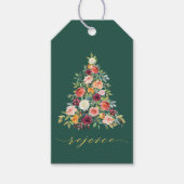 Elegante kerstboom Bloemen verheugen Cadeaulabel (Voorkant)