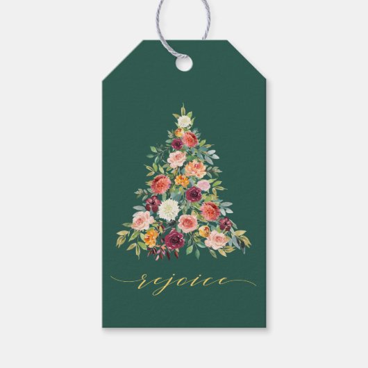 Elegante kerstboom Bloemen verheugen Cadeaulabel (Voorkant)