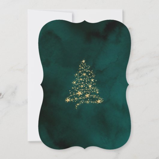 Elegante kerstboom, boog, groen kerstfeest kaart (Achterkant)