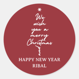 “Elegante Kerstboom Calligrafie Vakantie Ronde Sticker