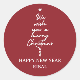 “Elegante Kerstboom Calligrafie Vakantie Ronde Sticker