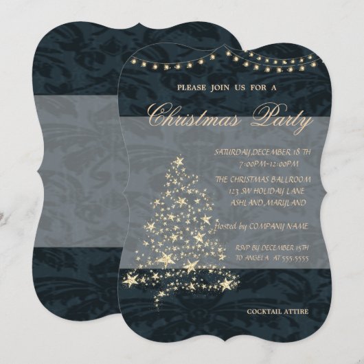 Elegante Kerstboom, Damast, Kerstfeest Kaart (Voorkant / Achterkant)