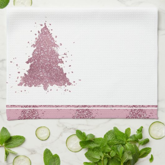 Elegante kerstboom | Dusty Mauve Pink Splatter Theedoek (Gevouwen)