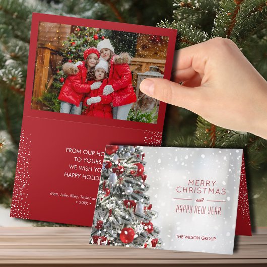 Elegante Kerstboom Gevouwen Foto Kaart