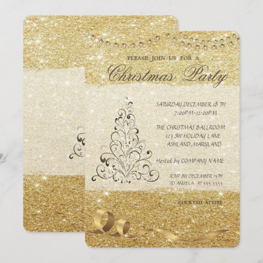 Elegante Kerstboom, Glitterend, Kerstfeest Kaart (Voorkant / Achterkant)