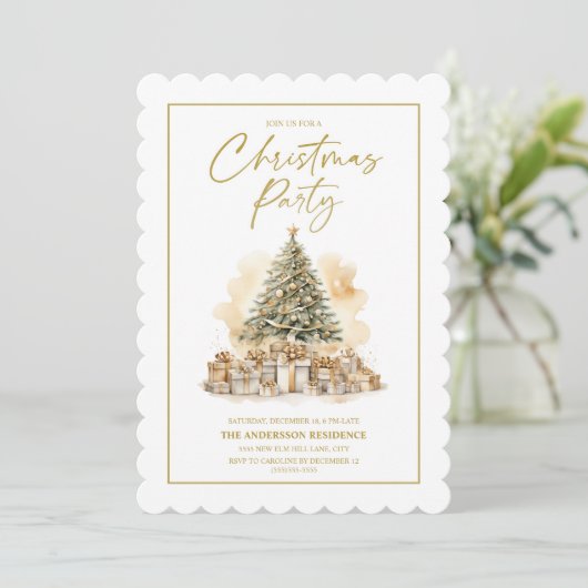 Elegante Kerstboom Goud Wit Gifts Party Kaart (Staand voorkant)