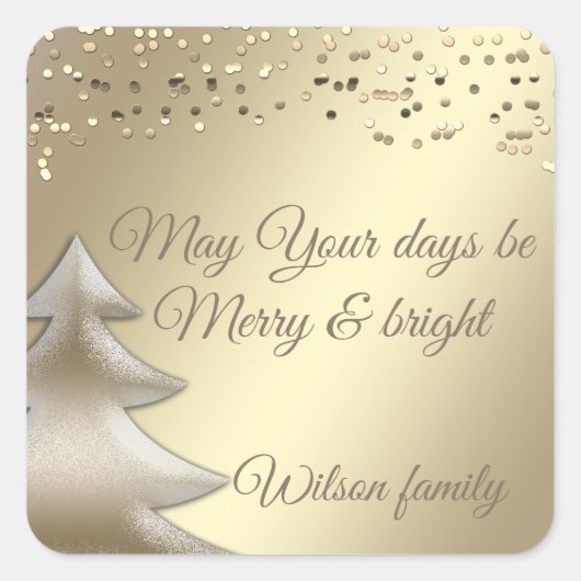 Elegante Kerstboom gouden confetti Vierkante Sticker (Voorkant)