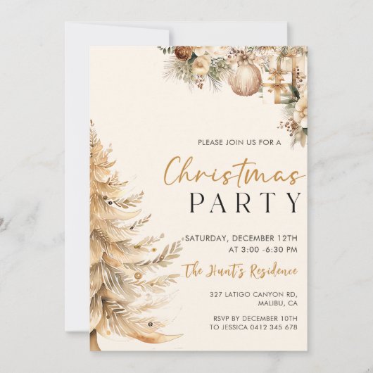 Elegante Kerstboom Gouden Kerstfeest Kaart (Voorkant)