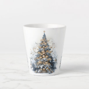 Elegante kerstboom gouden Ornamenten sneeuw Latte Mok