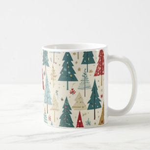 Elegante Kerstboom Groen Blauw Rood Goud Patroon Koffiemok