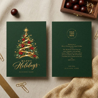 Elegante kerstboom Groen en Goud Zakelijk Feestdagenkaart