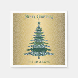 Elegante Kerstboom Groene Gouden Naam Douane Servet