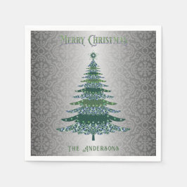 Elegante Kerstboom Groene Zilveren Naam Douane Servet