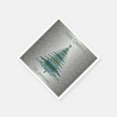 Elegante Kerstboom Groene Zilveren Naam Douane Servet (Hoek)