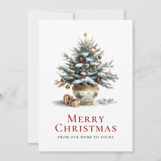 Elegante kerstboom in porseleinen pot feestdagenkaart (Voorkant)