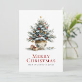 Elegante kerstboom in porseleinen pot feestdagenkaart (Staand voorkant)